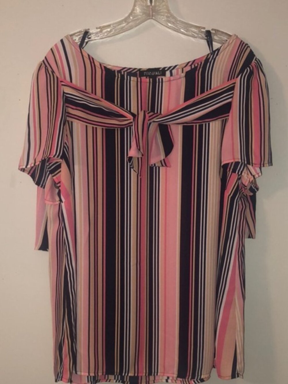 Forever 21 Pink and Black Flutter Sleeve Blouse with Sailor Collar